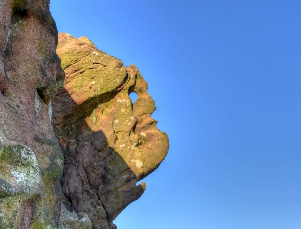 The Winking Man in Staffordshire, which can be seen 'winking' as you pass on the Buxton to Leek Road