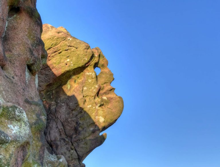 The Winking Man in Staffordshire, which can be seen 'winking' as you pass on the Buxton to Leek Road